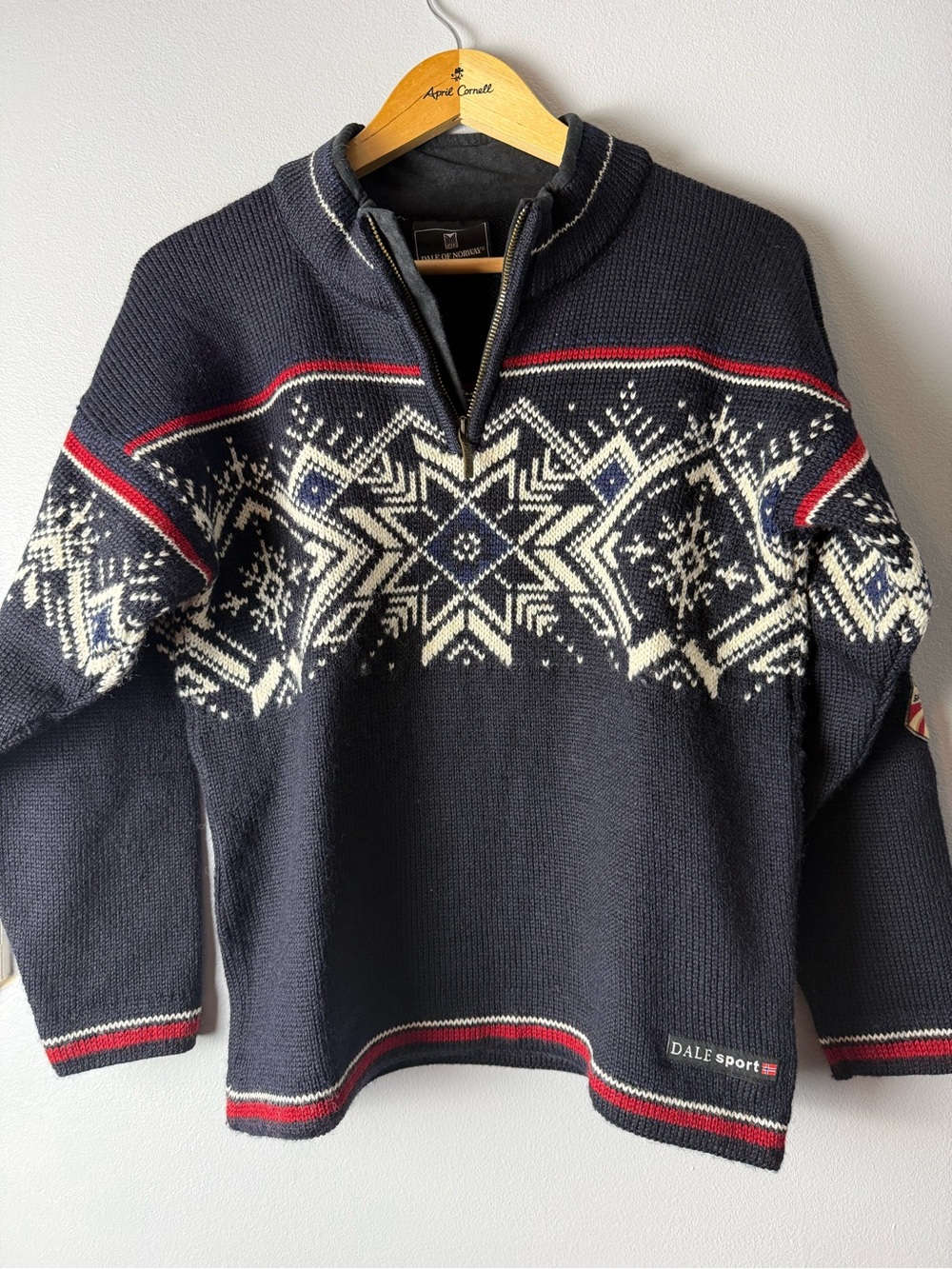 Vintage Dale of Norway Navy Quarter Zip US Ski Team 100% wool sweater